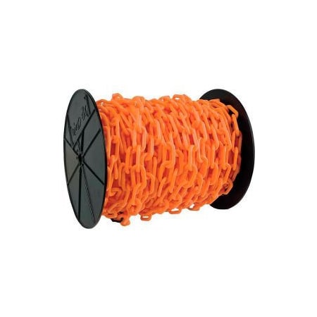 Global Equipment Mr. Chain Plastic Chain Barrier On A Reel, 2"x125'L, Safety Orange 50112